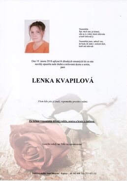 Autor:  Z LÁSKOU  A  TICHOU POKOROU NA TEBE VZPOMÍNÁM  MILOVANÉ DCERCE LENIČCE - MAMINKA
Název:  Z LÁSKOU  A  TICHOU POKOROU NA TEBE VZPOMÍNÁM 